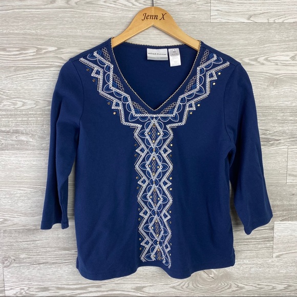 Alfred Dunner Dark Blue Embellished Blouse - Picture 1 of 7